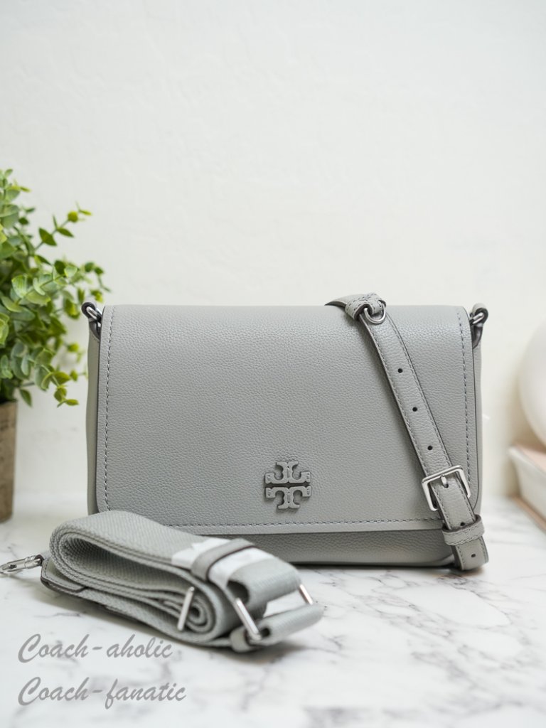Tory Burch Thea Pebbled Leather Flap Crossbody Shoulder Bag In Misty Cloud Nwt